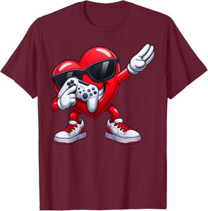 Funny Dabbing Heart Gaming Game Valentine Men Boy Kid T-Shirt - T-Shirt | Maroon