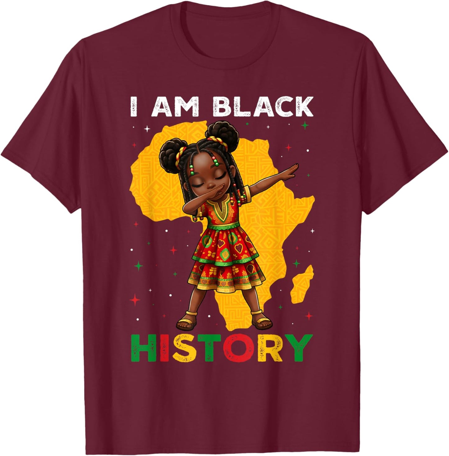 Girl Black History Month African American Afro Girls Kids T-Shirt - T-Shirt | Maroon