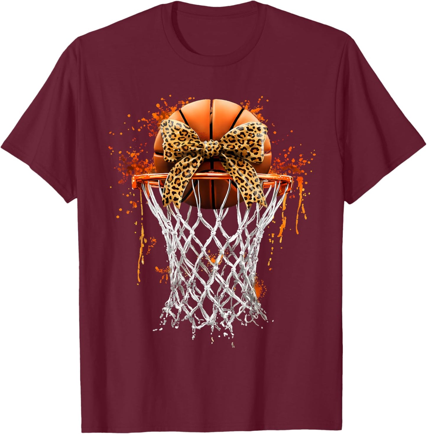Basketball Coquette Bow Cute Basketball Player T-Shirt - T-Shirt | Maroon