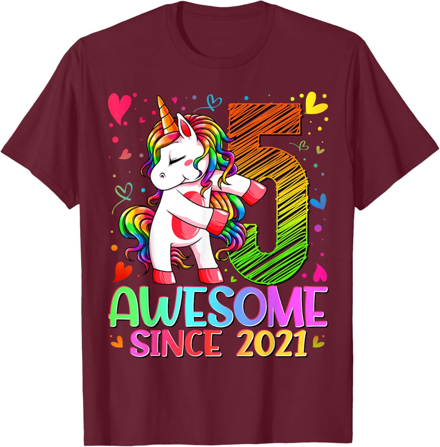 5th Birthday Shirt Girl 5 Year Old Gifts 5 Birthday Girl T-Shirt - T-Shirt | Maroon