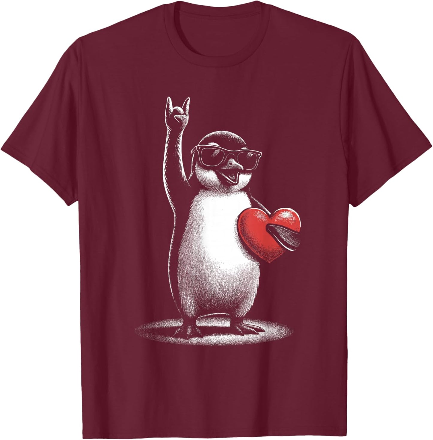 Penguin Love Rock Men Women Kids Funny St. Valentine's T-Shirt - T-Shirt | Maroon