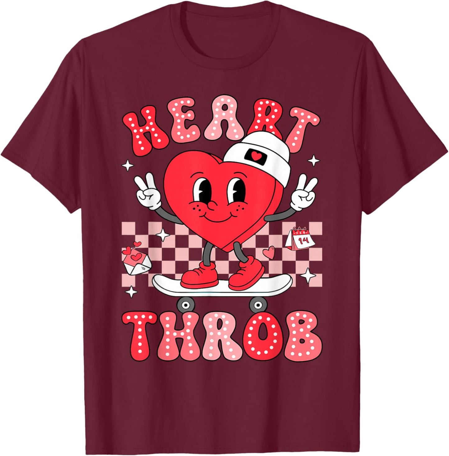 Heart Throb Groovy Valentine Toddler Men Boys Cute Heart T-Shirt - T-Shirt | Maroon