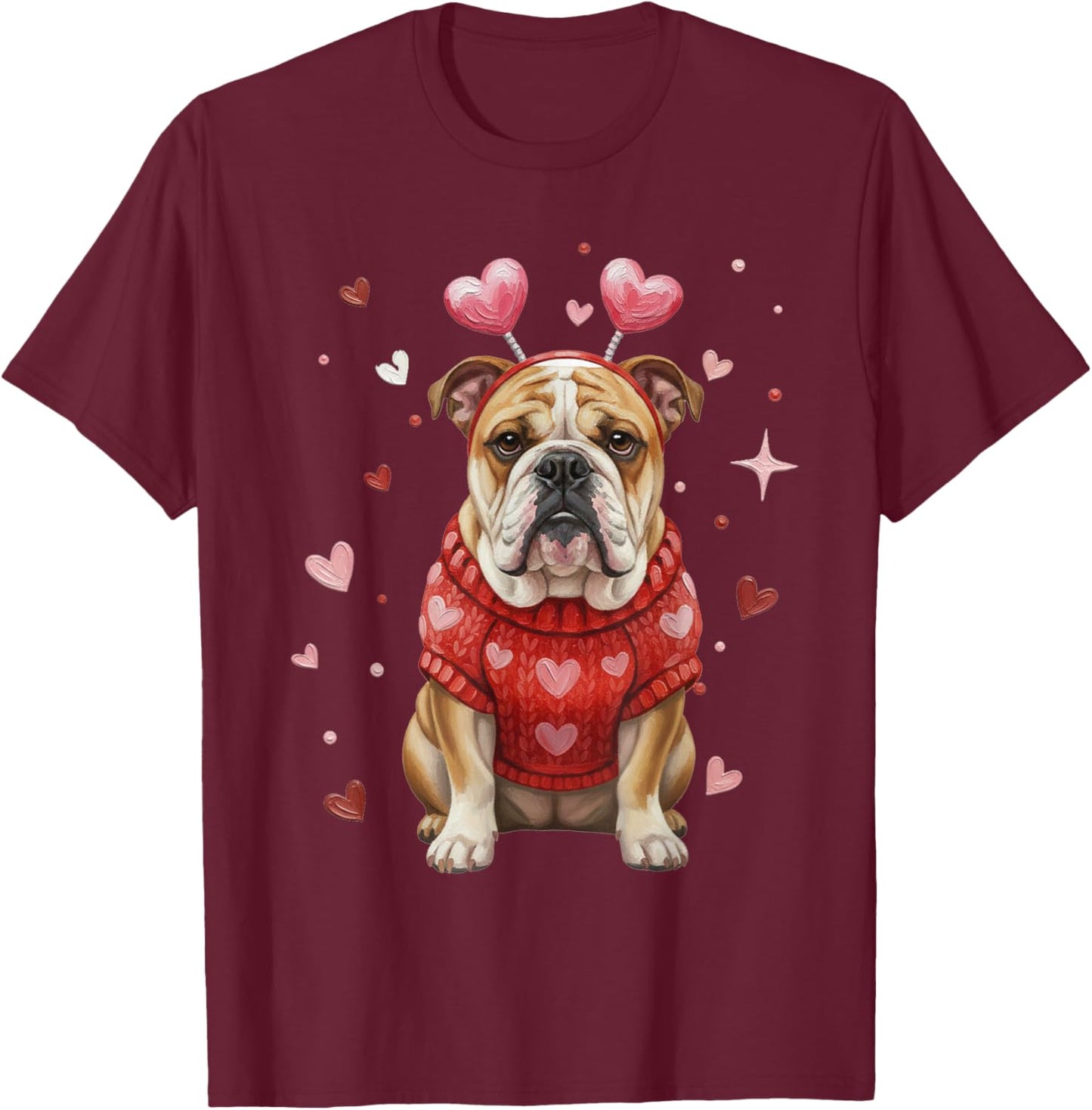 Cute Bulldog Valentine Heart Valentines Day T-Shirt - T-Shirt | Maroon