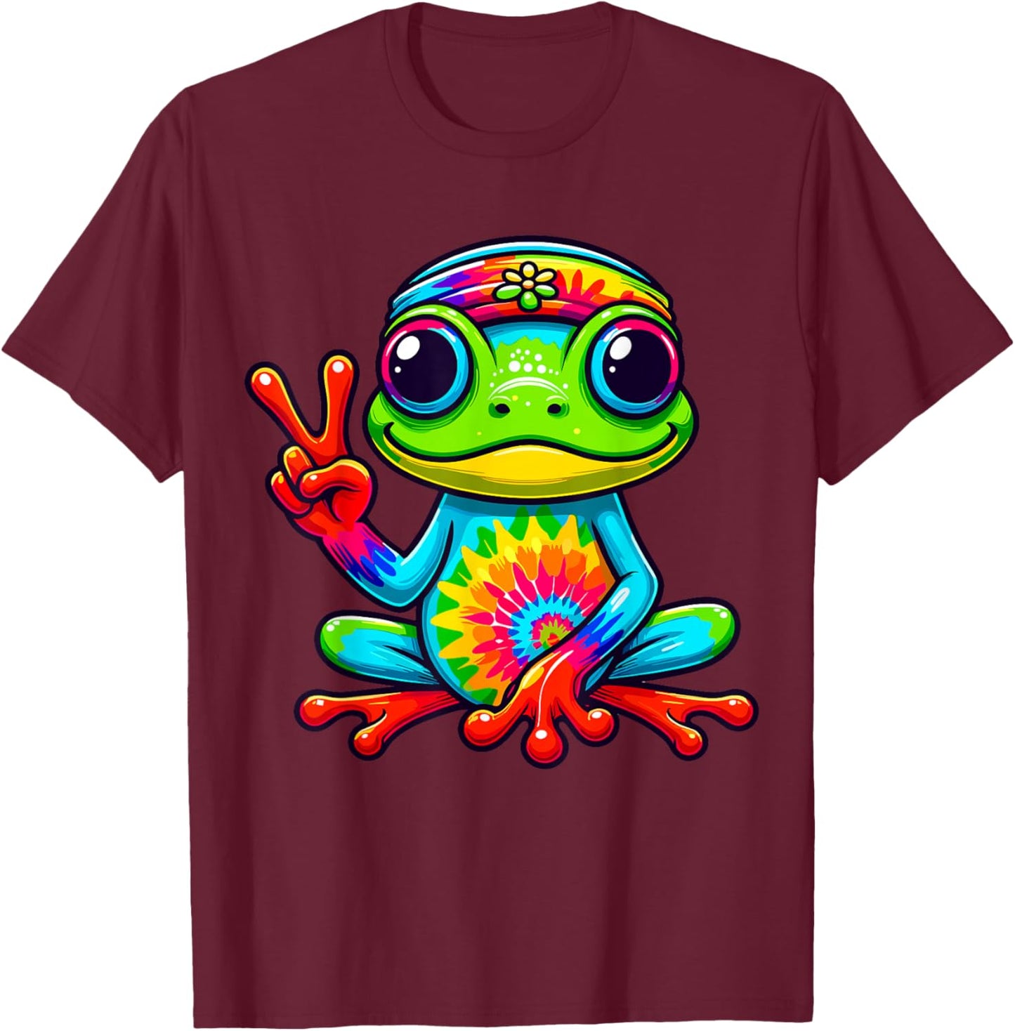 Tie-Dye Frog Peace Sign Hippie T-Shirt - T-Shirt | Maroon
