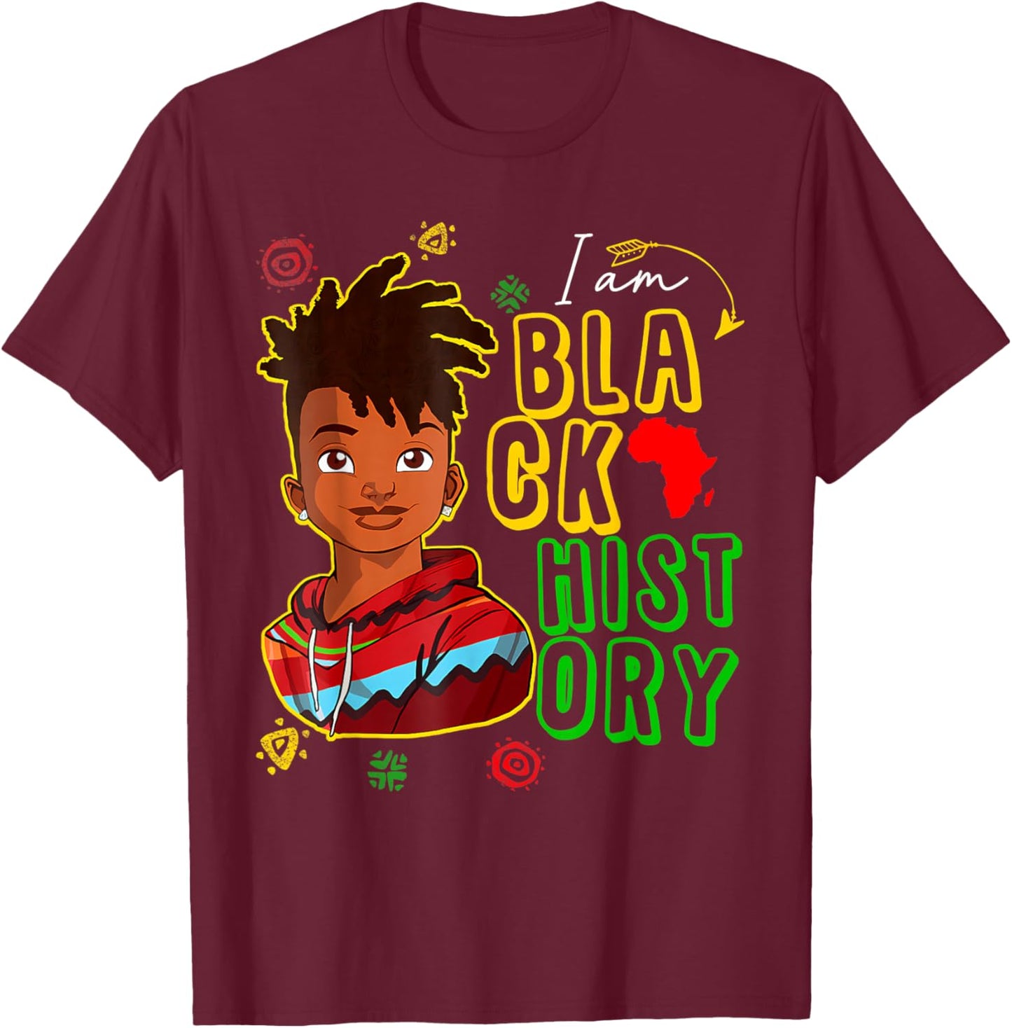 I Am The Strong African Boy Black History Month Boys Kids T-Shirt - T-Shirt | Maroon