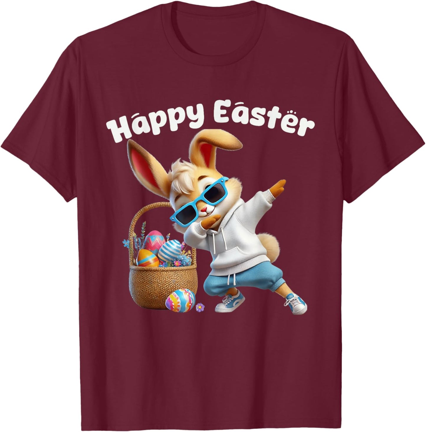 Dabbing Rabbit Happy Easter Day Eggs Dab Boys Kids Bunny T-Shirt - T-Shirt | Maroon