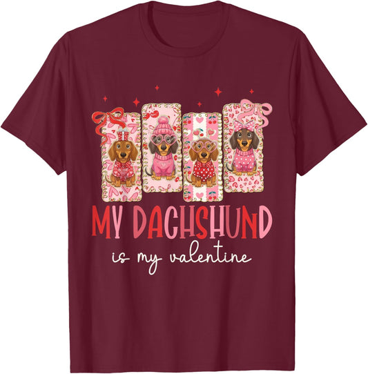 My DachshundIs My Valentine Wiener Dog Lover Weenie Heart T-Shirt - T-Shirt | Maroon