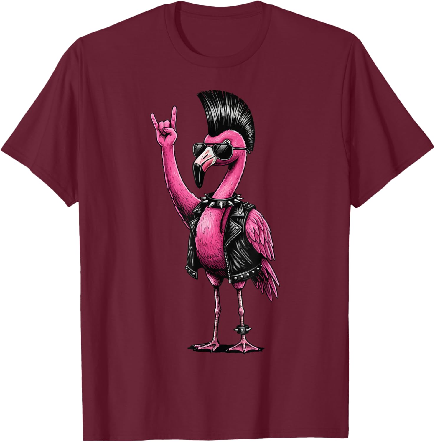 Flamingo Punk Rock Heavy Metal T-Shirt - T-Shirt | Maroon