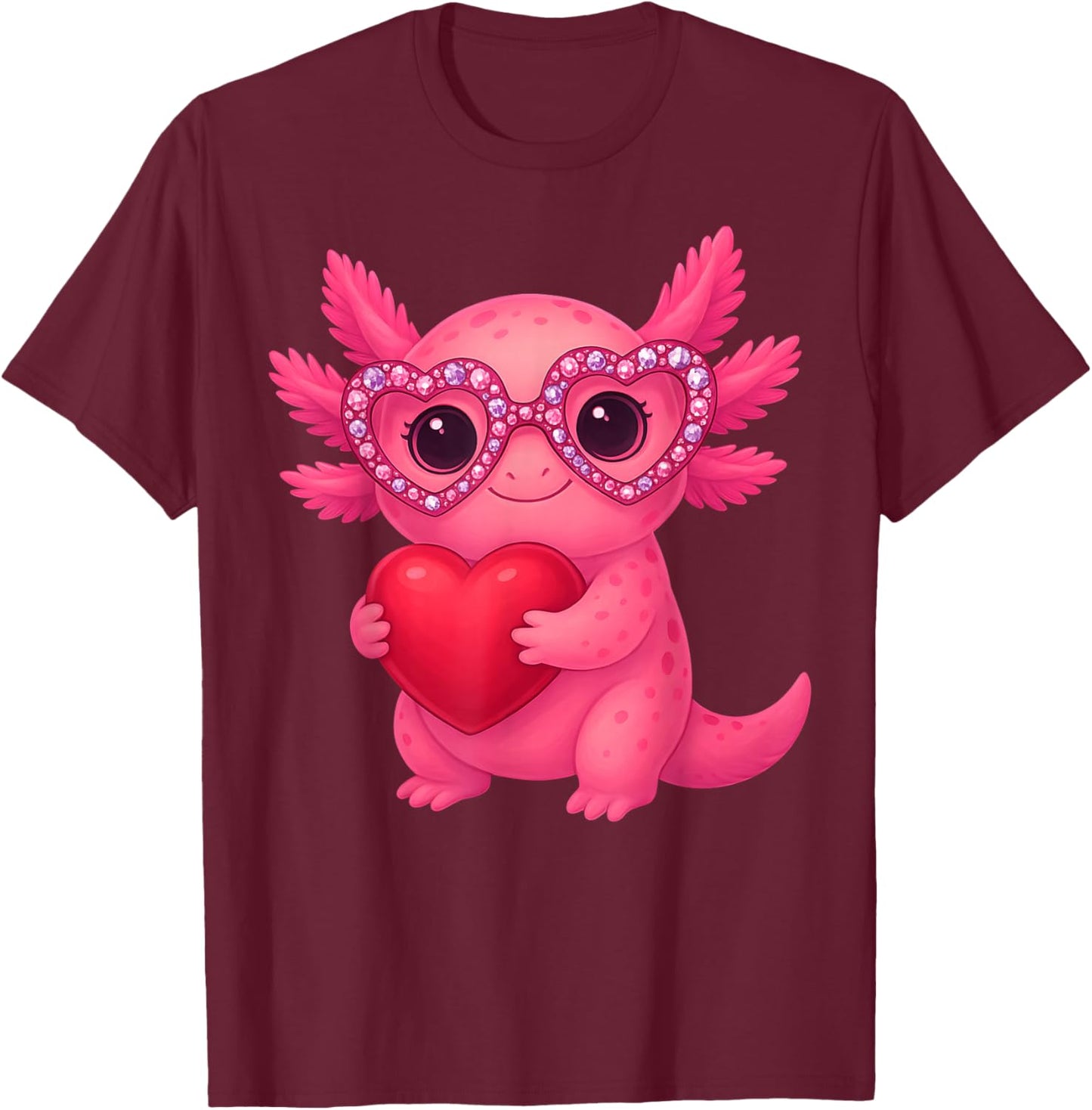 Valentine Cute Pink Axolotl Lovers Heart Girl Women Kid T-Shirt - T-Shirt | Maroon