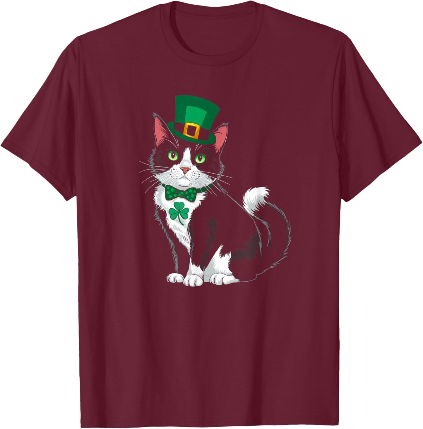 St Patricks Cat Shamrock Leprechaun Saint Pattys Cat Lover T-Shirt - T-Shirt | Maroon