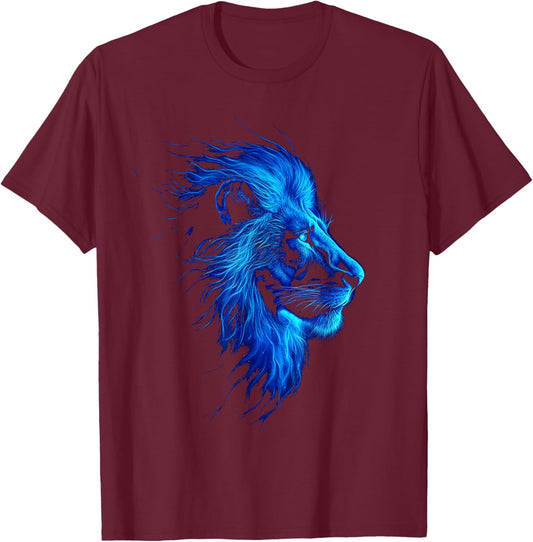 Animal Graphic Majestic Blue Artistic Lion Lover T-Shirt - T-Shirt | Maroon