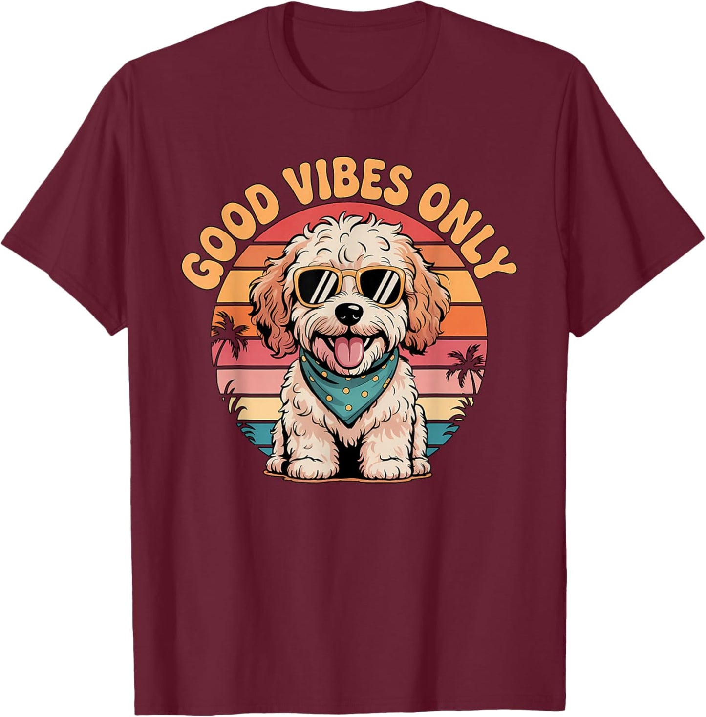 Cockapoo Puppy Retro Sunset Vibes Dog Lover T-Shirt - T-Shirt | Maroon