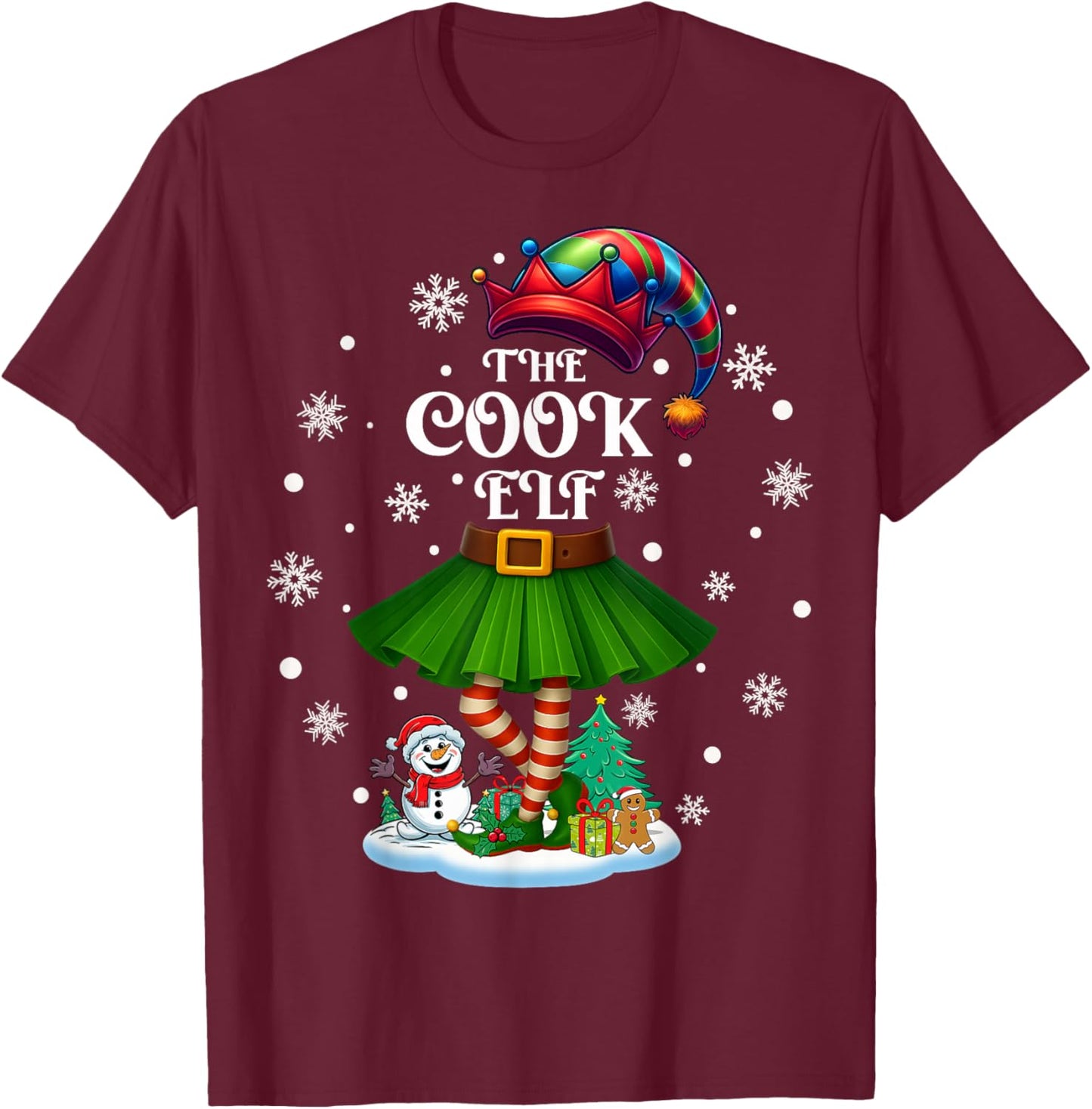 Cook Elf Squad Xmas Women Girls Mom Christmas Family T-Shirt - T-Shirt | Maroon