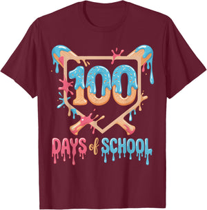 100 Days of School Baseball Drip 100 Days of School T-Shirt - T-Shirt | Maroon