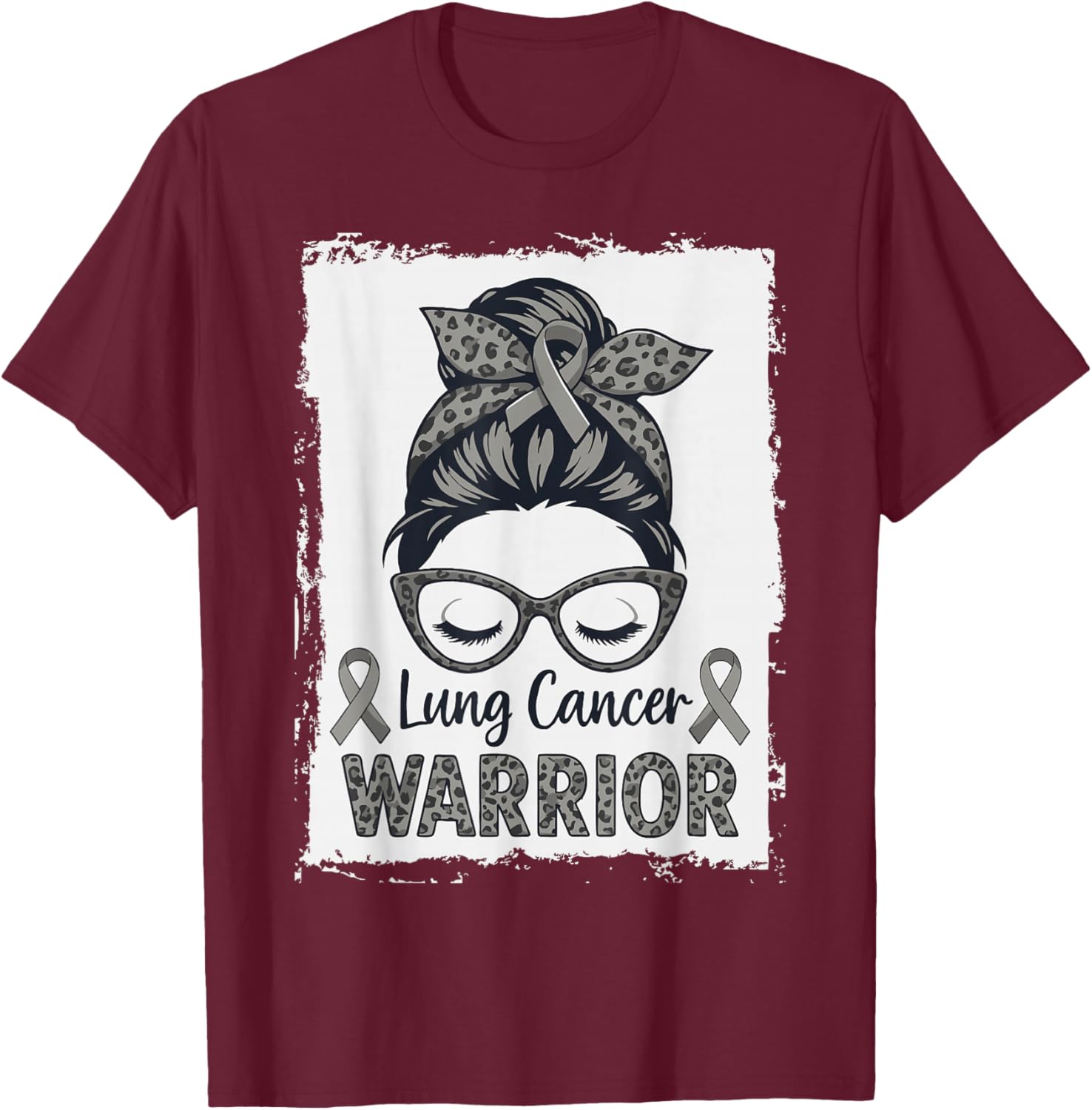 Warrior Lung Cancer Month Awareness White Ribbon Support T-Shirt - T-Shirt | Maroon