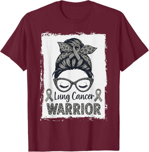 Warrior Lung Cancer Month Awareness White Ribbon Support T-Shirt - T-Shirt | Maroon