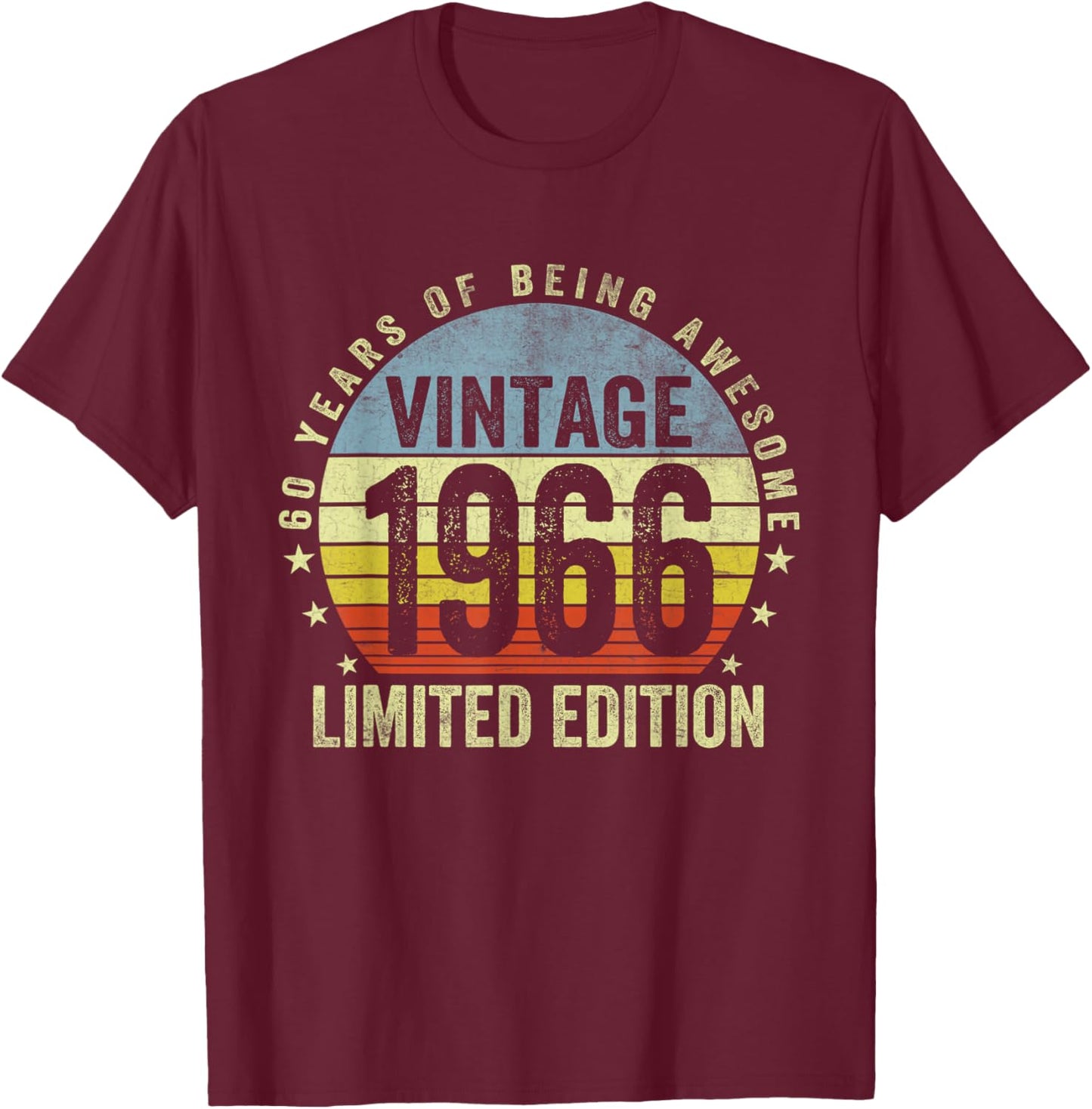 Vintage 1966 60th Birthday Gifts 60 Years of Being Awesome T-Shirt - T-Shirt | Maroon