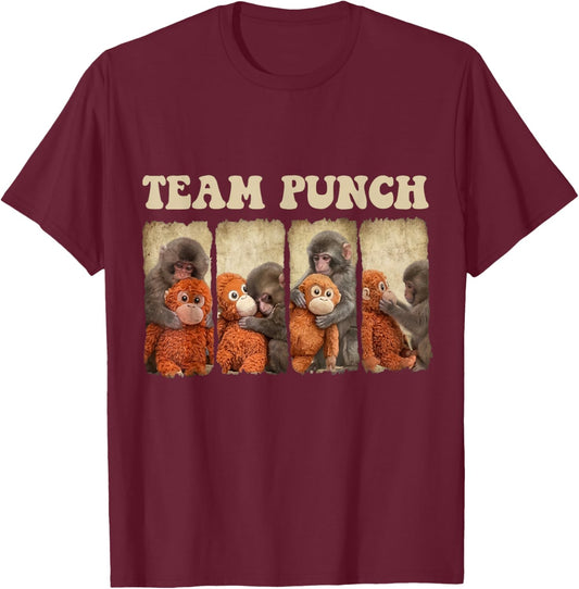 Cute Baby Monkey Punch Team Viral Friend Animal Lover T-Shirt - T-Shirt | Maroon