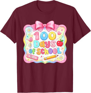 Preppy 100 Days of School Girl Kids Cute 100th Day of School T-Shirt - T-Shirt | Maroon