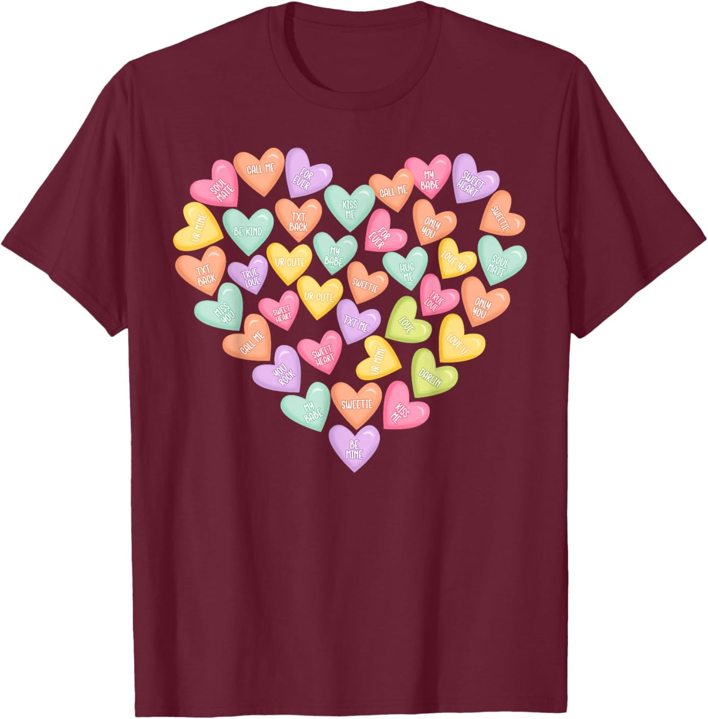Cute Heart Candy Coversation Valentines Outfit Girl Women T-Shirt - T-Shirt | Maroon