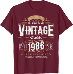 Vintage 1986 Label 40th Birthday Gift Men Women 40 Year Old T-Shirt - T-Shirt | Maroon