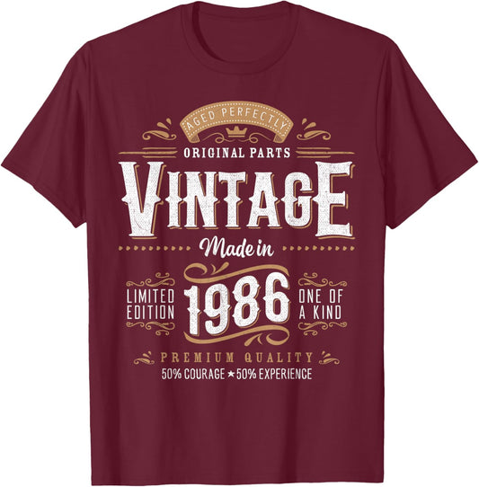 Vintage 1986 Label 40th Birthday Gift Men Women 40 Year Old T-Shirt - T-Shirt | Maroon