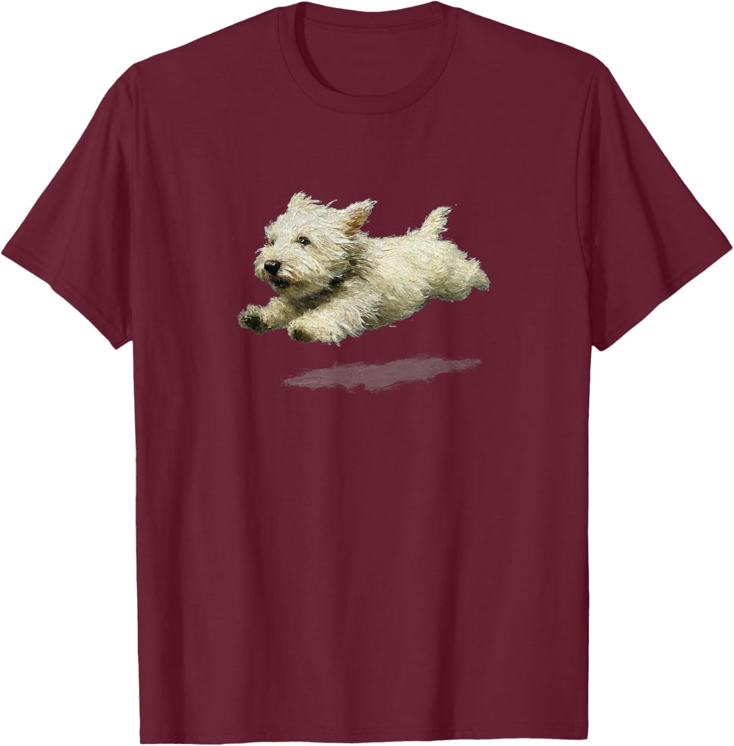 Funny Retro Cute Running Dog Art Print T-Shirt - T-Shirt | Maroon