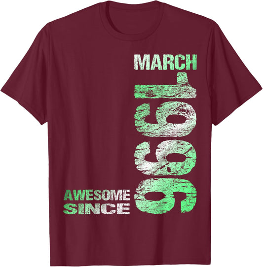 Awesome Since March 1996 30th Birthday T-Shirt - T-Shirt | Maroon