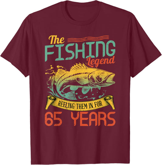 Fishing Legend 65 Years Old Gift Fisherman 65th Birthday T-Shirt - T-Shirt | Maroon