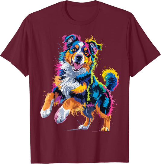 Australian Shepherd Colorful Dog T-Shirt - T-Shirt | Maroon