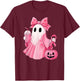 in October We Wear Pink Ghost Witch Breast Cancer Awareness T-Shirt - T-Shirt | Maroon