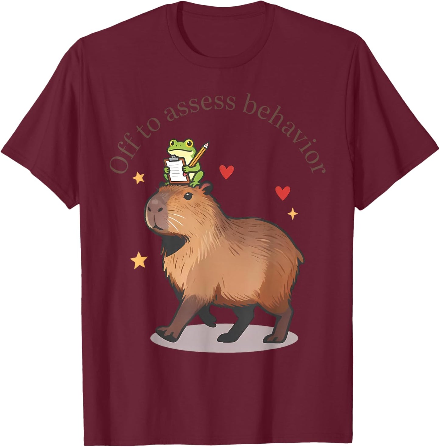 Off to Assess Behavior Cute Capybara Frog Behavior Therapist T-Shirt - T-Shirt | Maroon