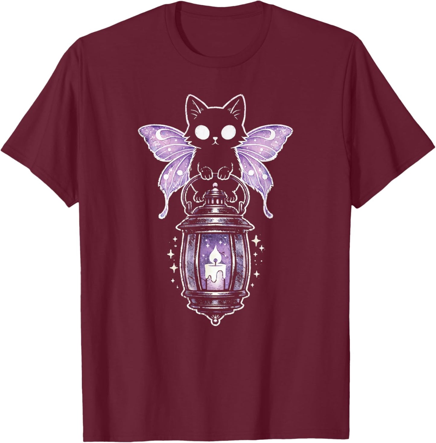 Cat Kitty Lunar Moth Purple Kawaii Alt Pastel Goth Aesthetic T-Shirt - T-Shirt | Maroon