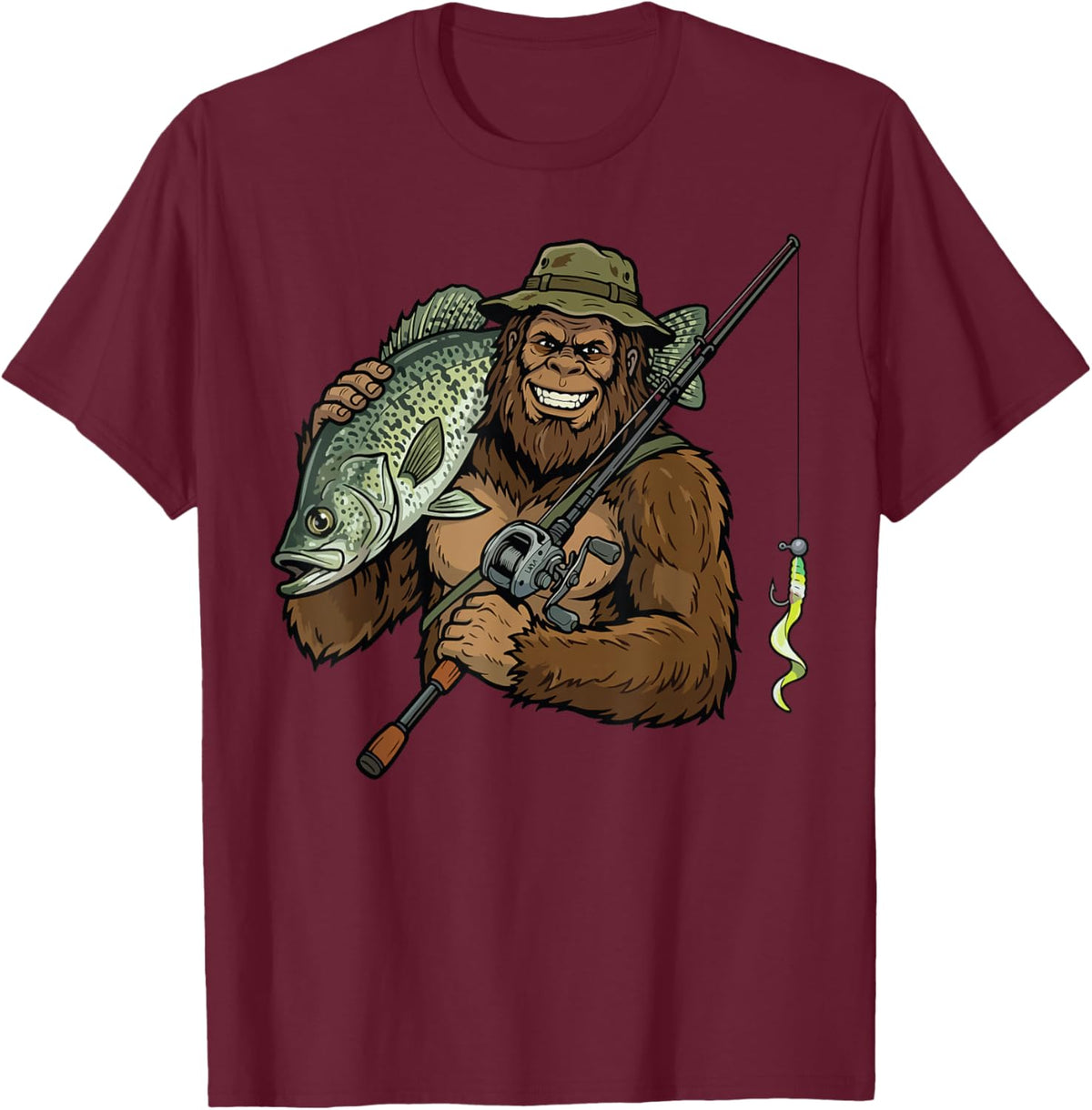 Crappie Fishing Funny Bigfoot T-Shirt - T-Shirt | Maroon