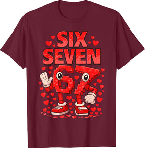 Kids Meme 67 Six Seven 6 7 Valentine Heart T-Shirt - T-Shirt | Maroon