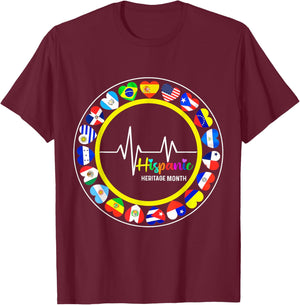 Hispanic Heritage Month All Countries Heart T-Shirt - T-Shirt | Maroon