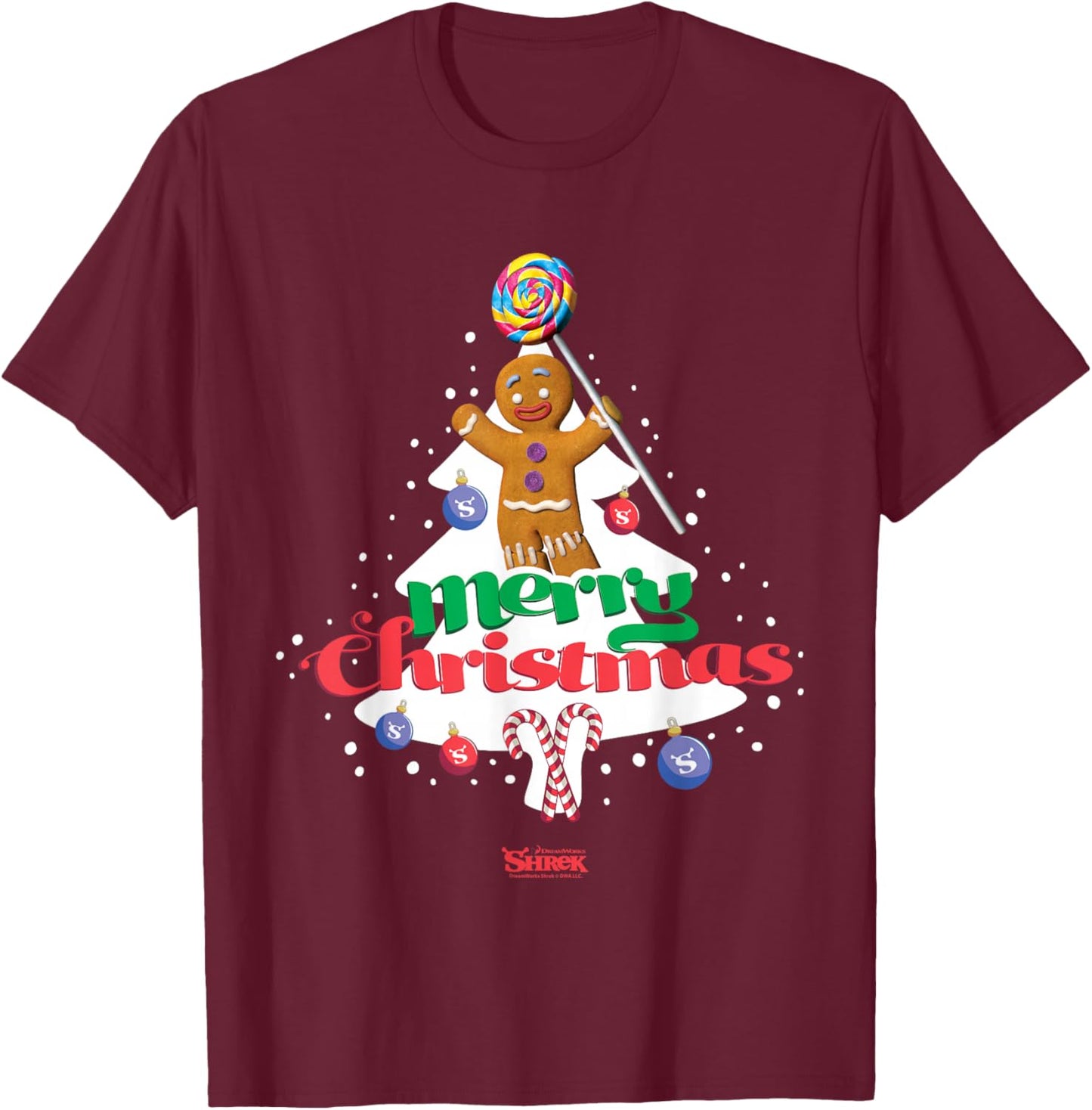 Shrek Gingy Merry Christmas Candy Tree T-Shirt - T-Shirt | Maroon
