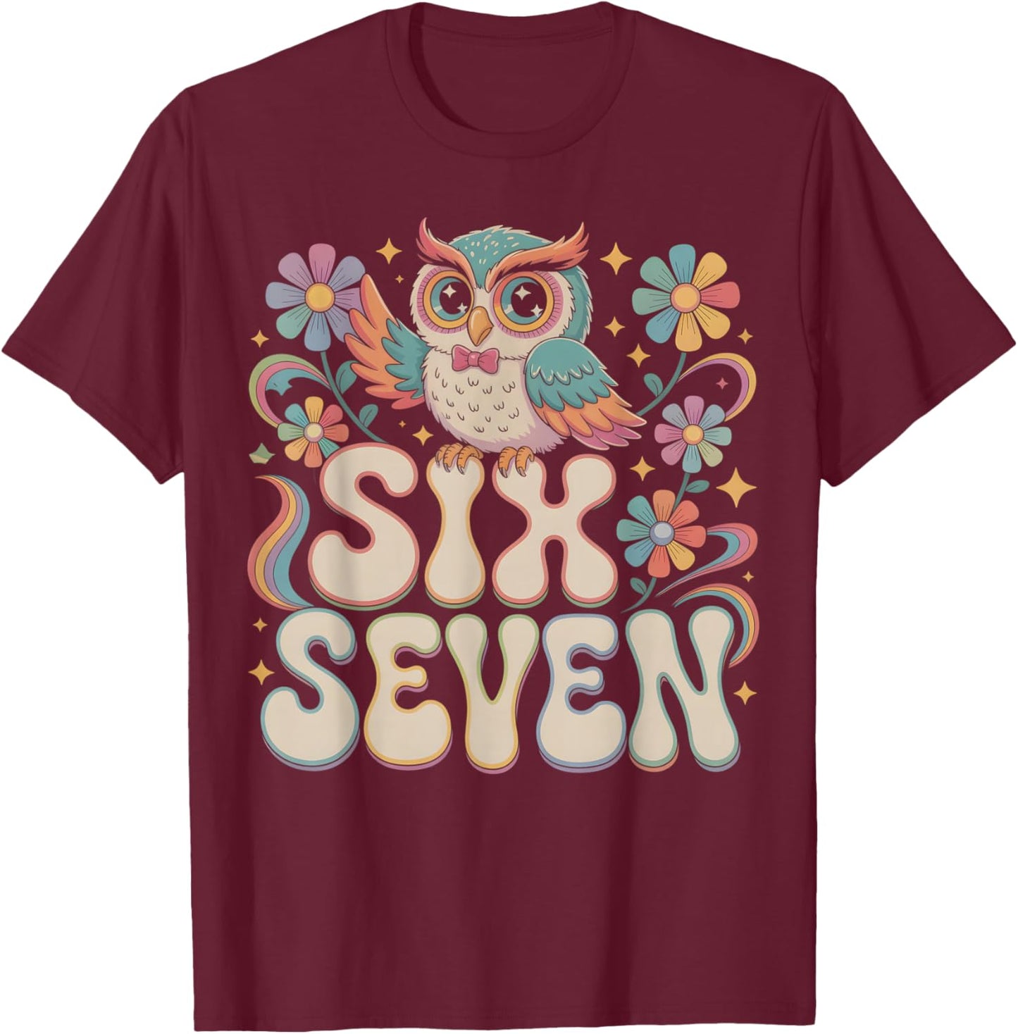 Cute ELA 67 Christmas Owl English Teacher Humor 6 7 Bruh Gen T-Shirt - T-Shirt | Maroon