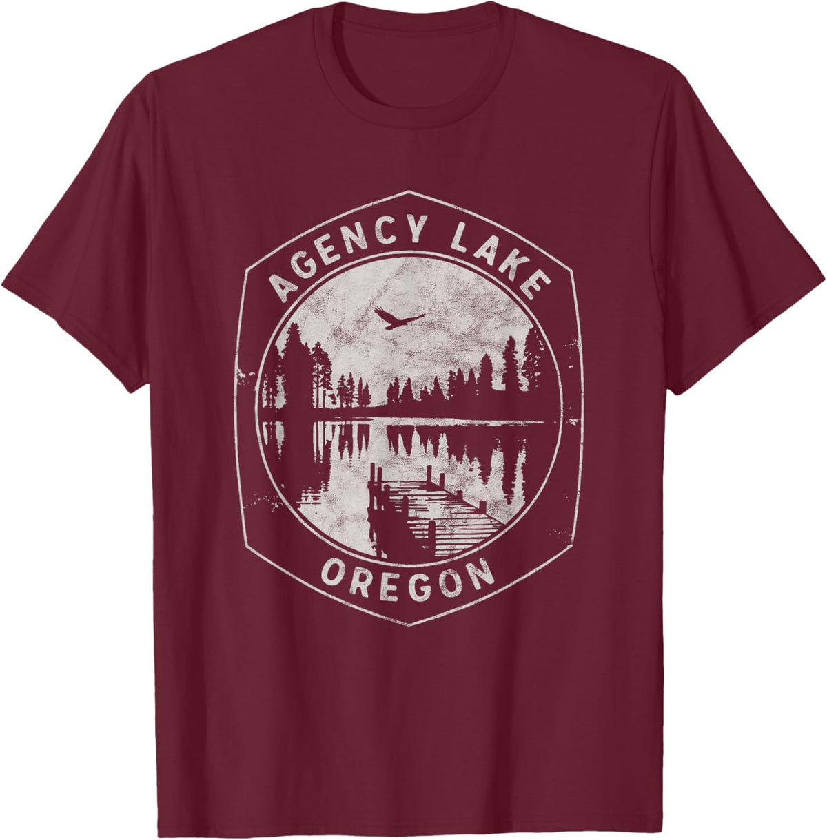 Vintage Agency Lake Oregon Outdoors Vacation T-Shirt - T-Shirt | Maroon