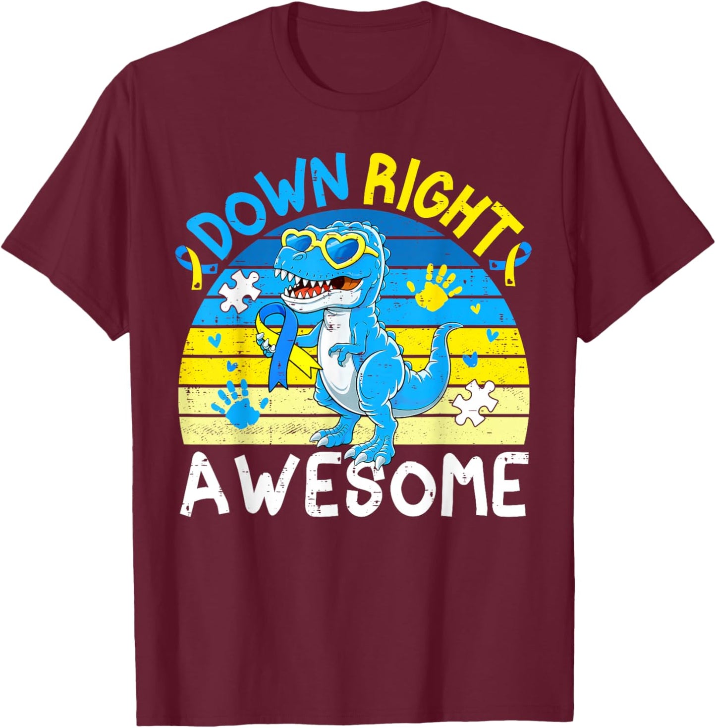 Down Right Awesome Dinosaur Down Syndrome Awareness Boy Girl T-Shirt - T-Shirt | Maroon