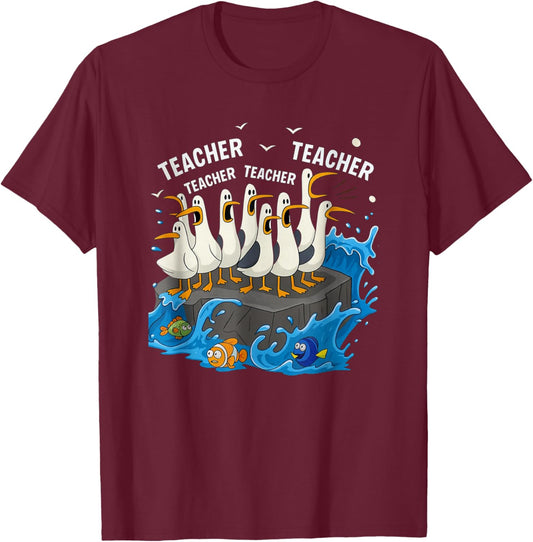 Funny Teacher Seagull Family Teacher Lover Design Men Women T-Shirt - T-Shirt | Maroon