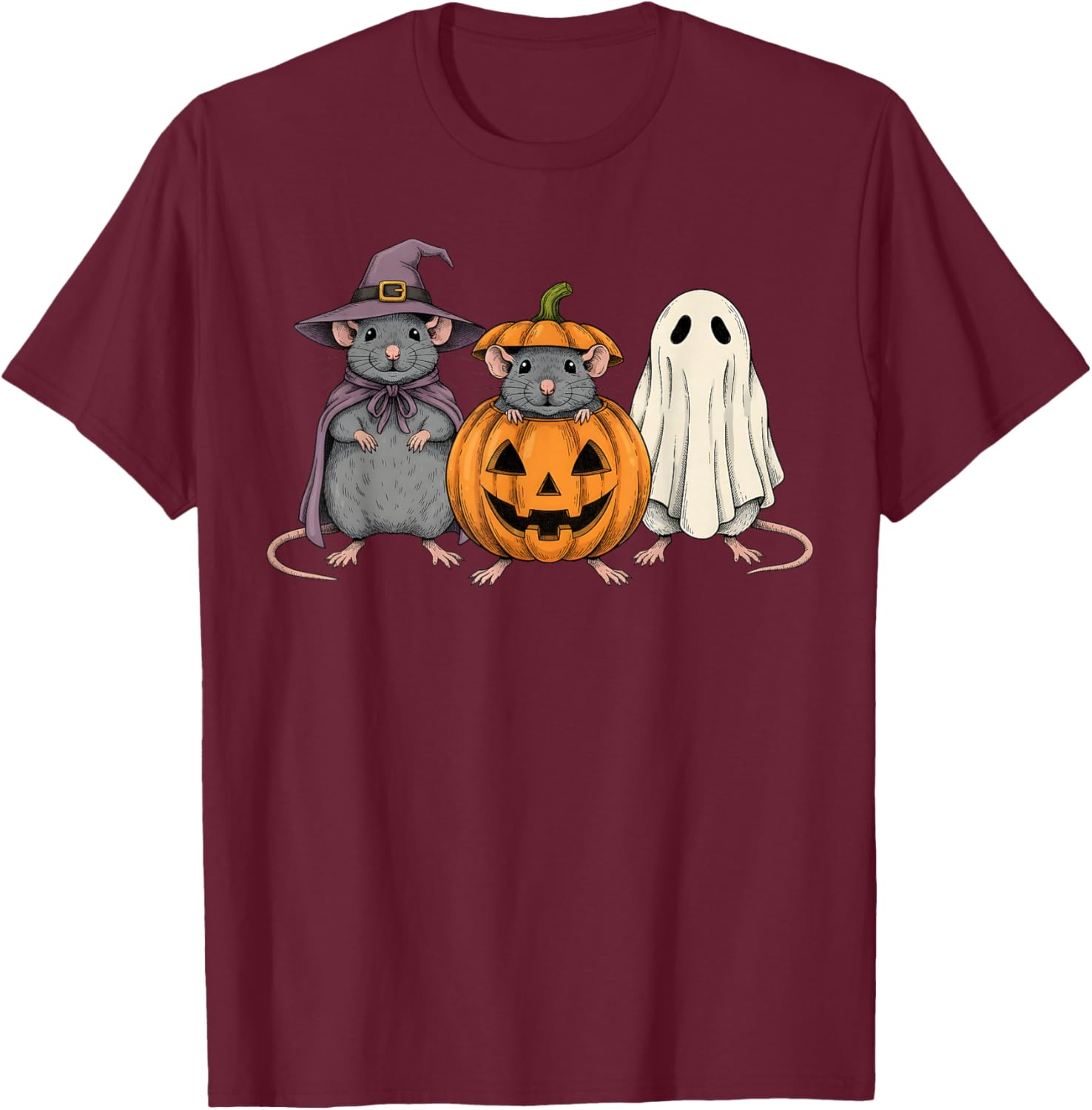 Spooky Ghost Rat Lover Pumpkin Halloween T-Shirt - T-Shirt | Maroon
