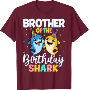 Brother of Birthday Shirt Shark Party Family Birthday Boys T-Shirt - T-Shirt | Maroon