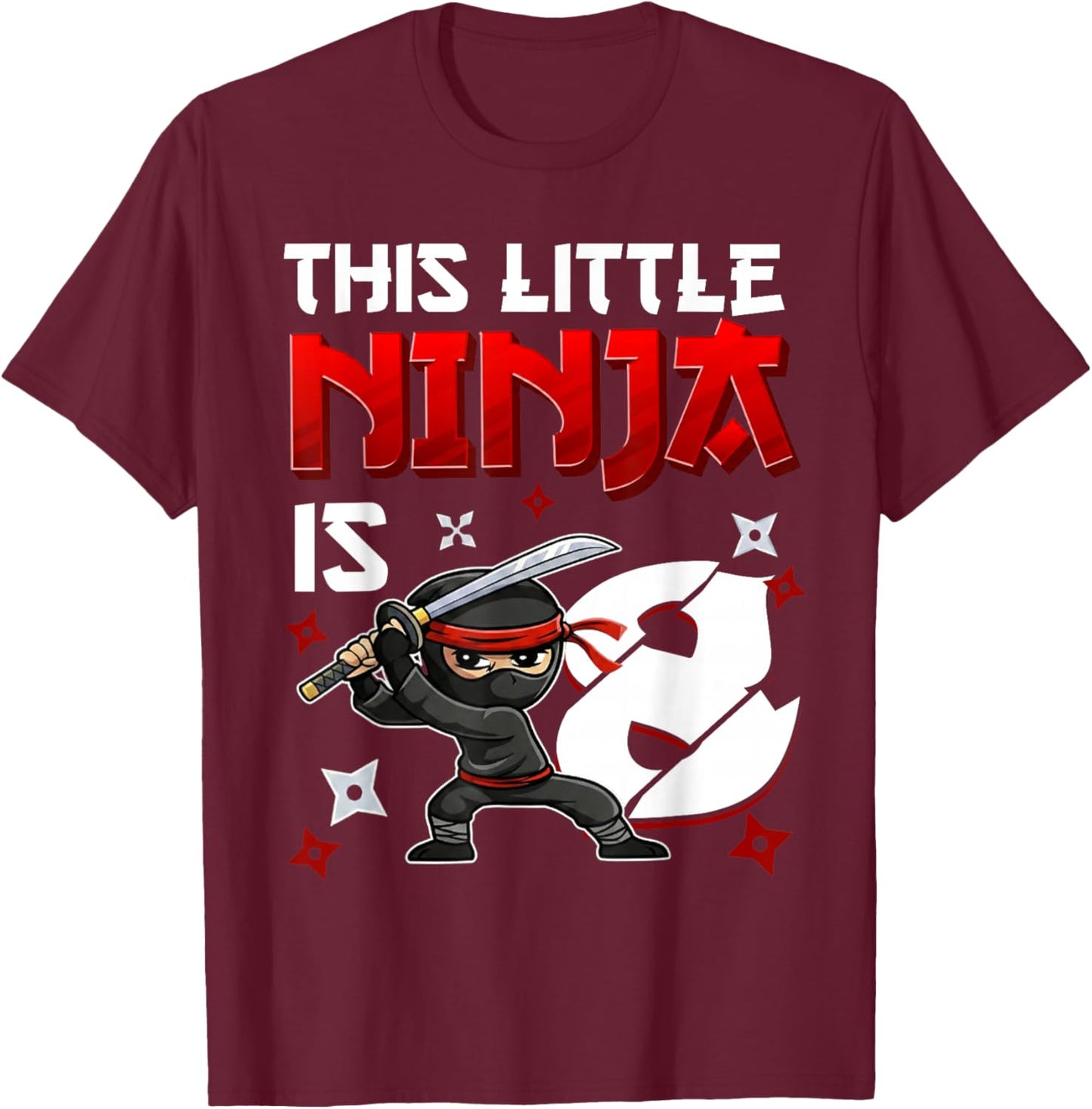 This Little Ninja is 8 Year Old 8th Birthday Ninja Boys Kids T-Shirt - T-Shirt | Maroon