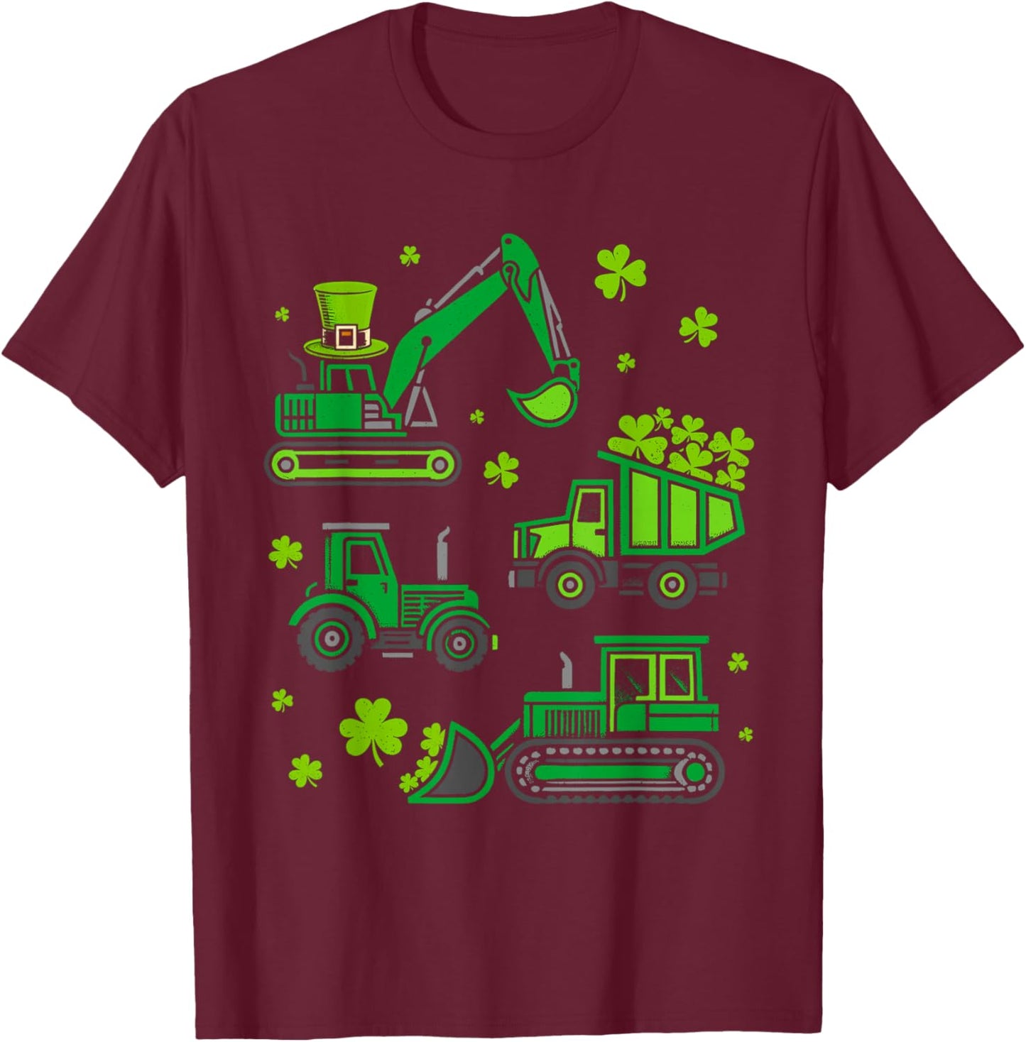 St Patricks Day Construction Trucks Saint Paddys Boys Kids T-Shirt - T-Shirt | Maroon