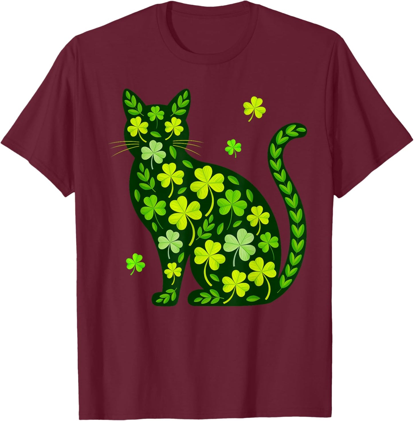Cat St Patricks Day Lucky Shamrock Saint Pattys Girls Women T-Shirt - T-Shirt | Maroon