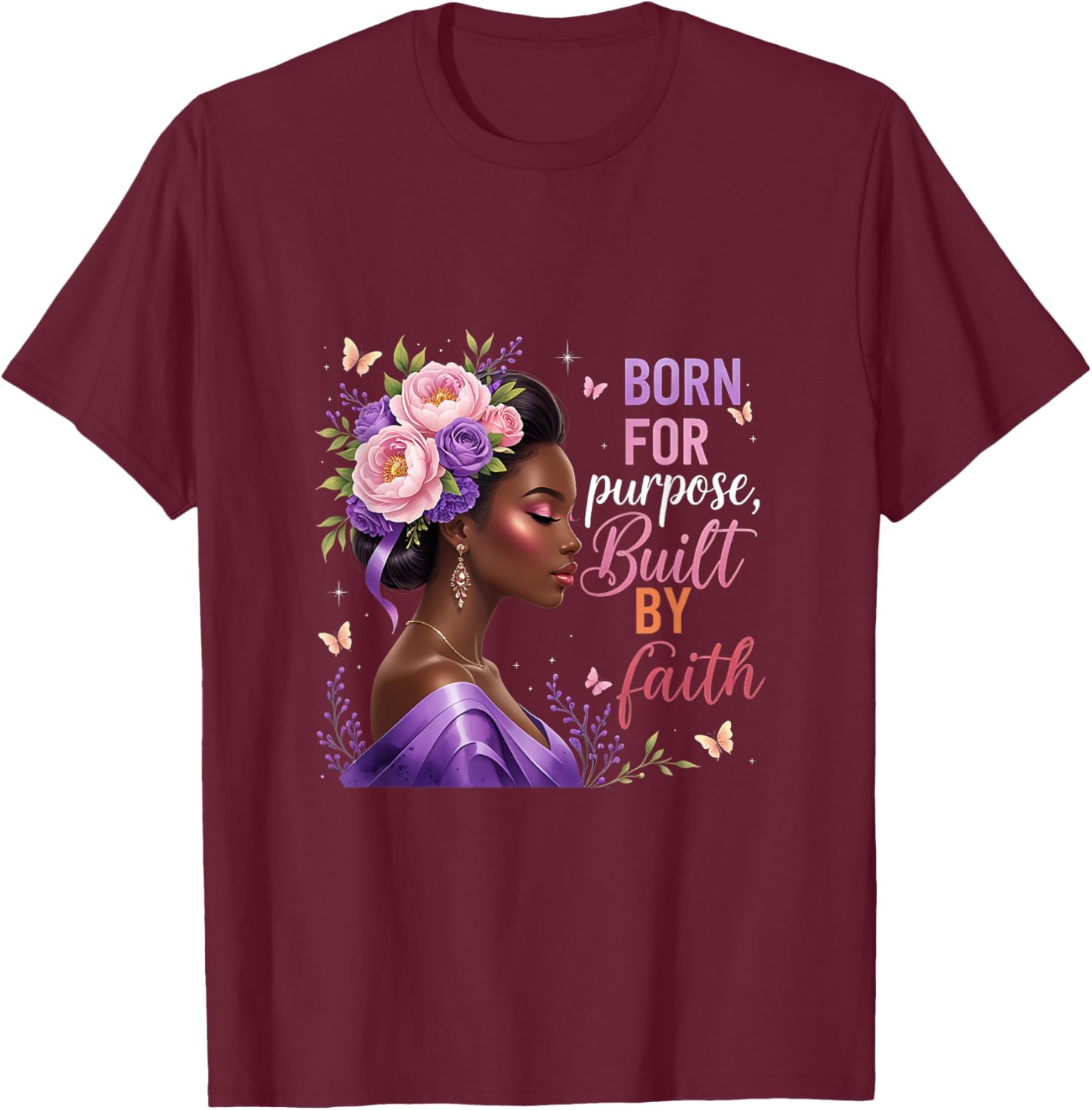 Black Women Christian Afro Faith God African American T-Shirt - T-Shirt | Maroon