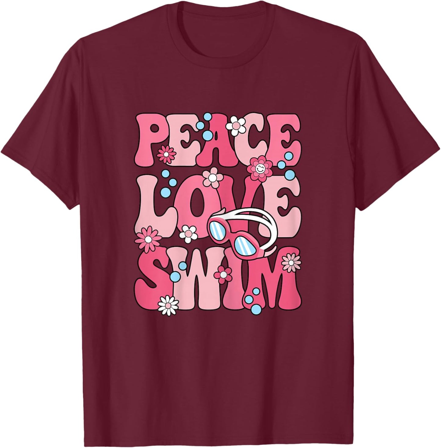 Peace Love Swim Swimming Cute Swimmer Women Girls Kids T-Shirt - T-Shirt | Maroon