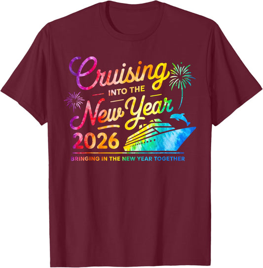 Cool Cruising Into The New Year 2026 Family Matching Cruise T-Shirt - T-Shirt | Maroon