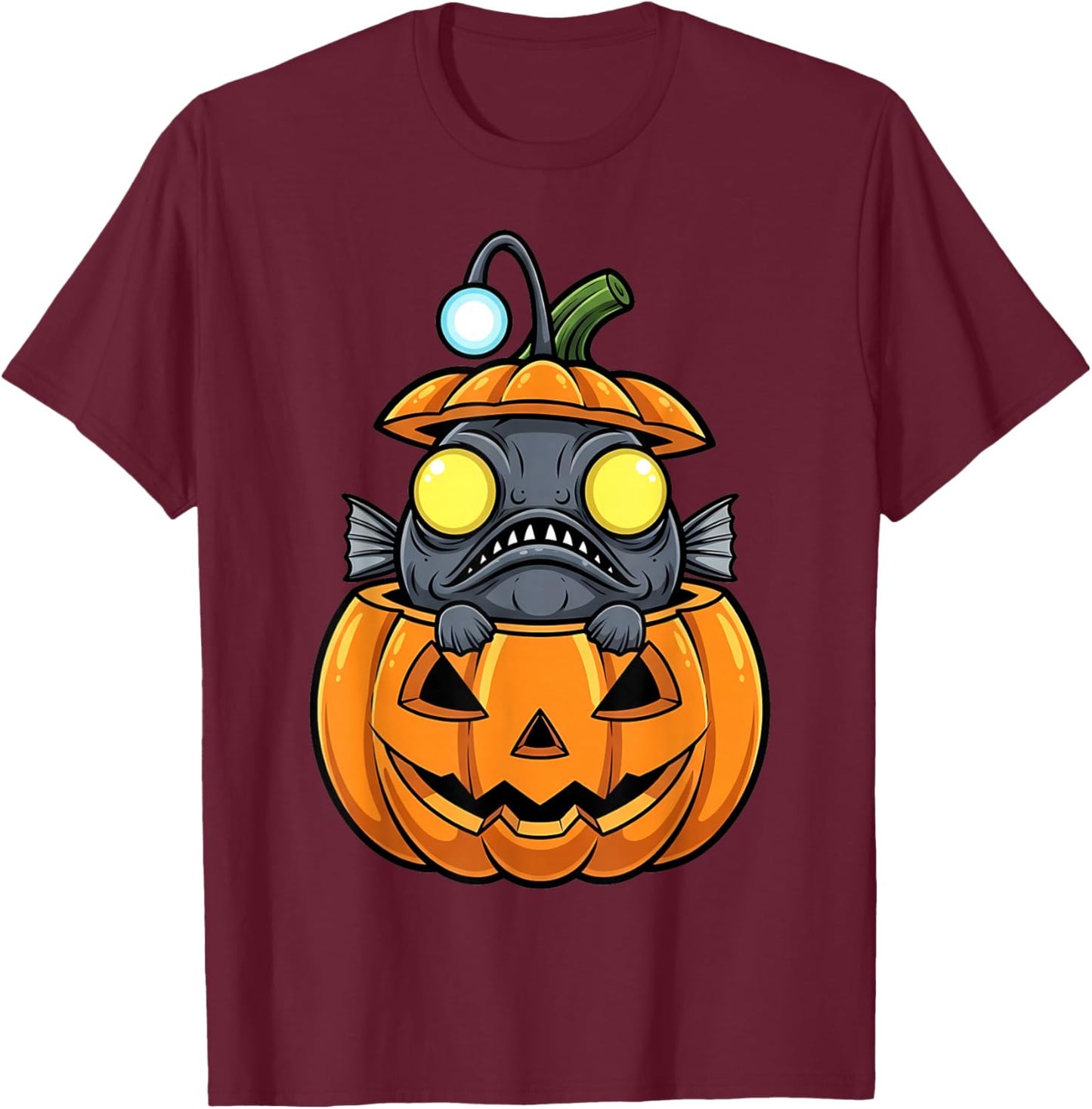 Angler Fish in Jack-o'-Lantern Pumpkin Halloween T-Shirt - T-Shirt | Maroon